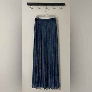 Pleated Denim Blue Patterned Maxi Skirt